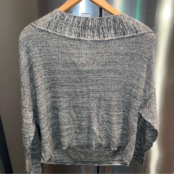 Free People ALANA sweater gray Black OFF Shoulder wide Neck marled XS Oversized - Picture 4 of 16